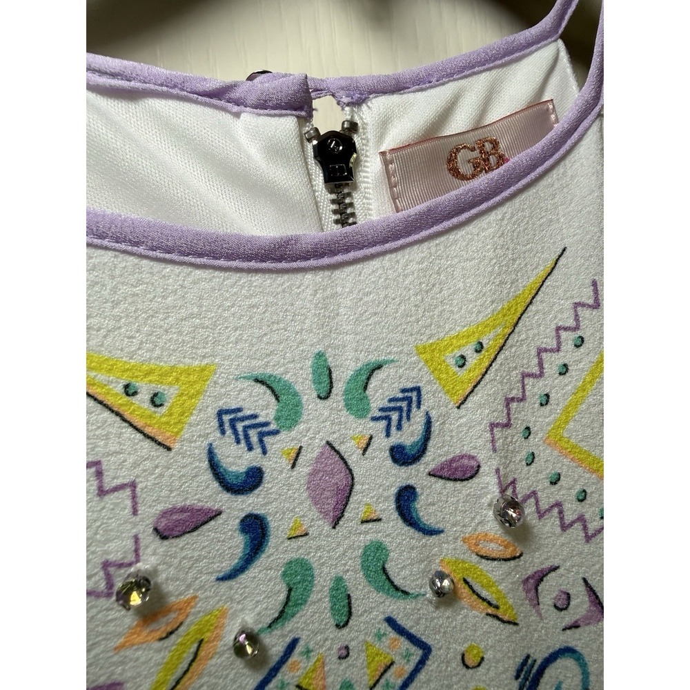 GB Girls Size 8 White Handkerchief Hem Dress Embellished Sleeveless Party Summer - Picture 4 of 10